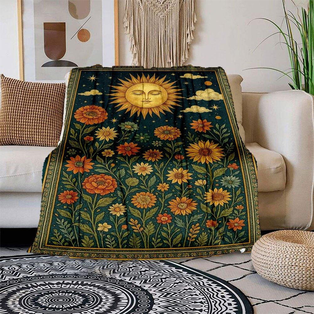 

Bohemian Sunflower Tapestry - Vibrant Floral Wall Hanging Blanket Flannel Throw Blanket for Sofa, Bed, Travel, Camping, Office, Couch, Chai 150x180cm