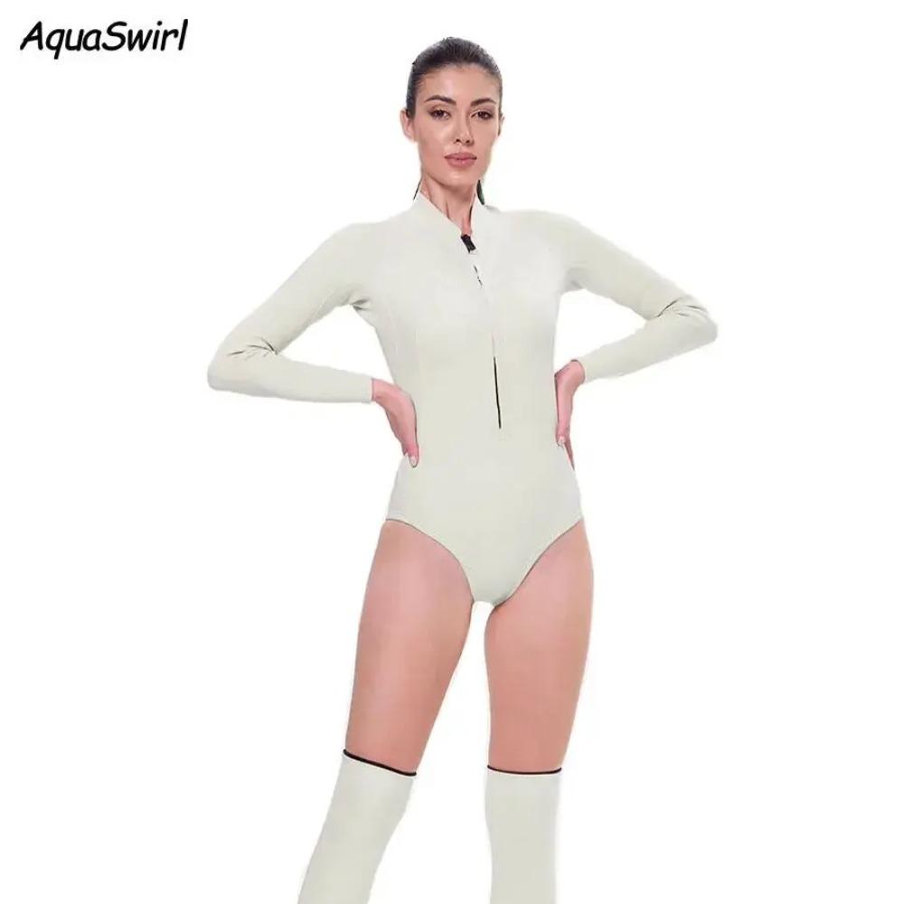 AquaSwirl 2mm Neoprene Split Wetsuit for Snorkeling , Sexy Stand Collar Full Sleeve Suit with Front Zipper