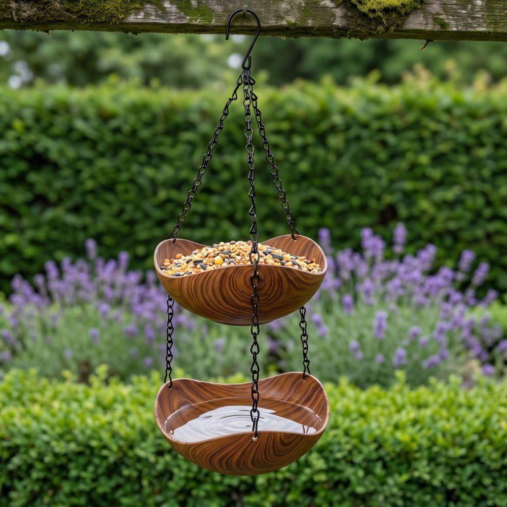 Bowl-shaped Bird Bath Bowl Double Layer Hummingbird Water Drinker Hanging Bird Feeder Garden