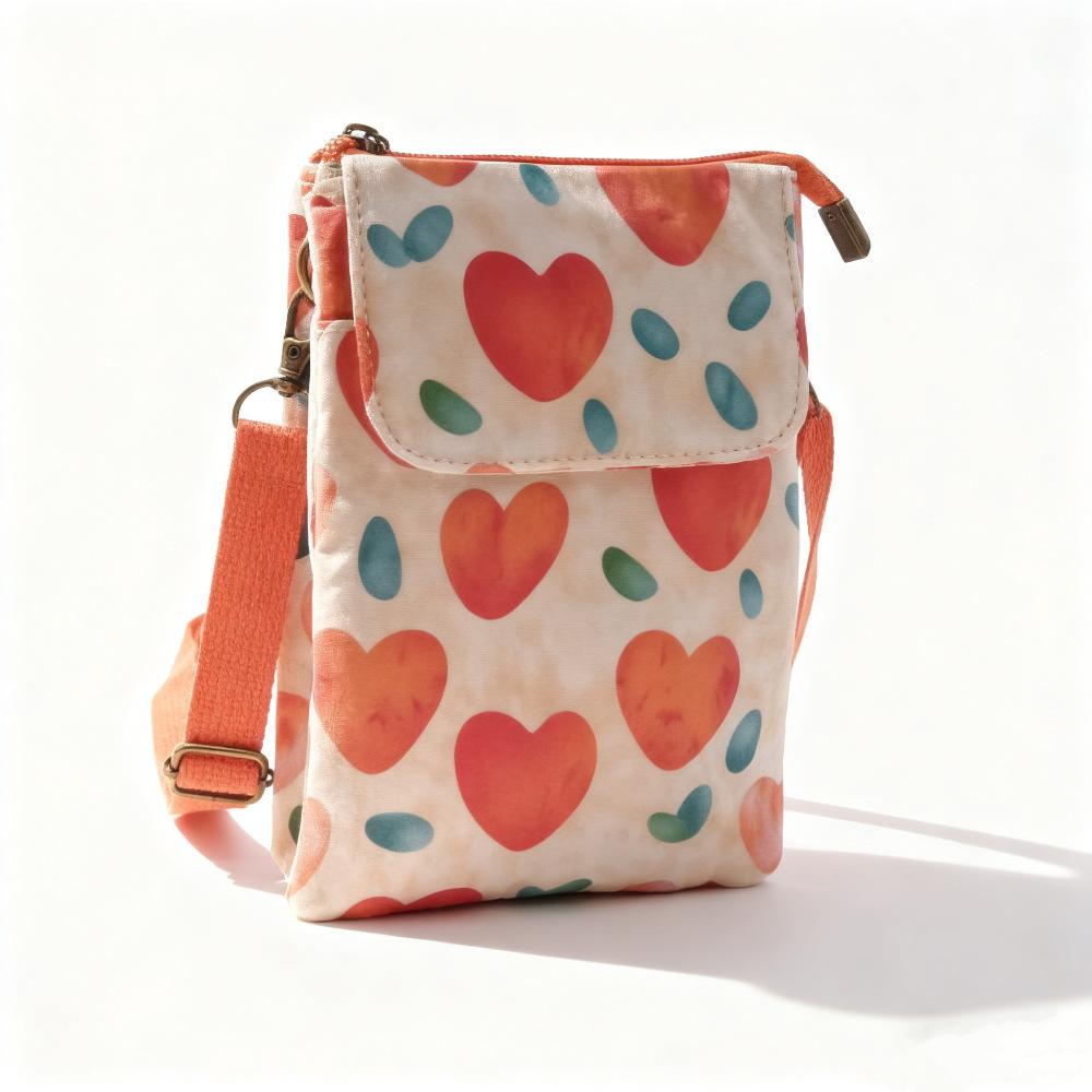 Japanese Floral Canvas Phone Crossbody Bag Women Multi Pocket Shoulder Bag Travel Passport Wallet Cell Phone Purse with Adjustable Strap
