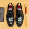 Patent Leather Men's Brogue Shoes with Pointed Toe and Thick Sole