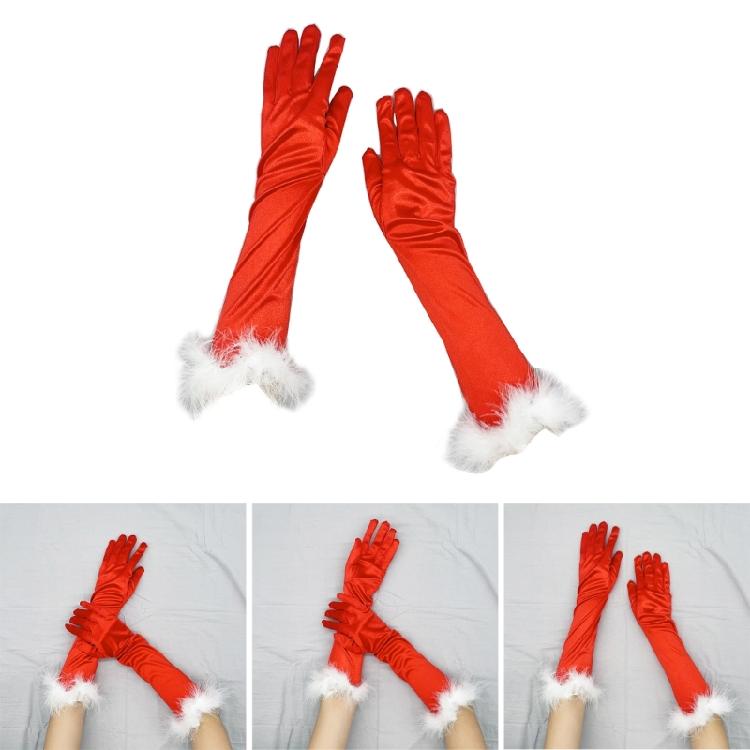 Cosplay Santa Gloves Winter Full Finger Bells/White Cuffs Decor Gloves for Teens
