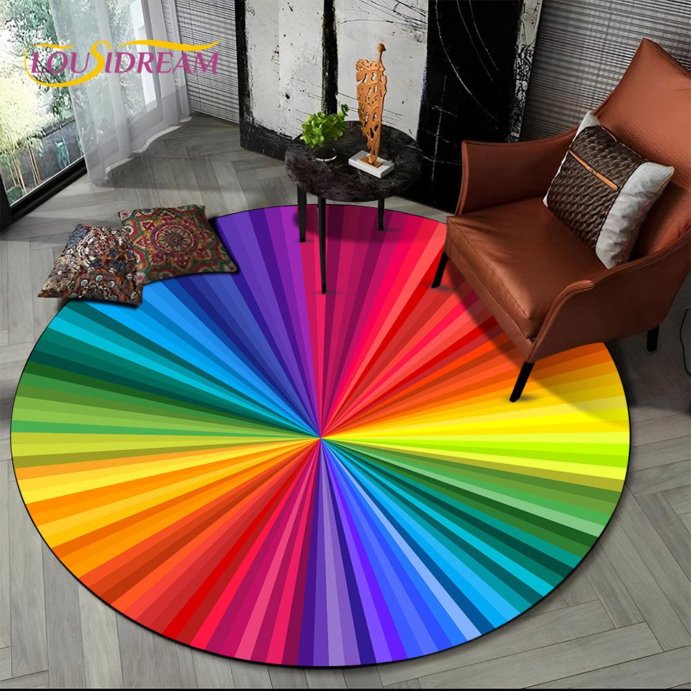 Colour Rainbow 3D Illusion Vision HD Cartoon Round Area Rug,Carpet Rug for Living Room Bedroom Sofa Playroom Decor,Non-slip Gift