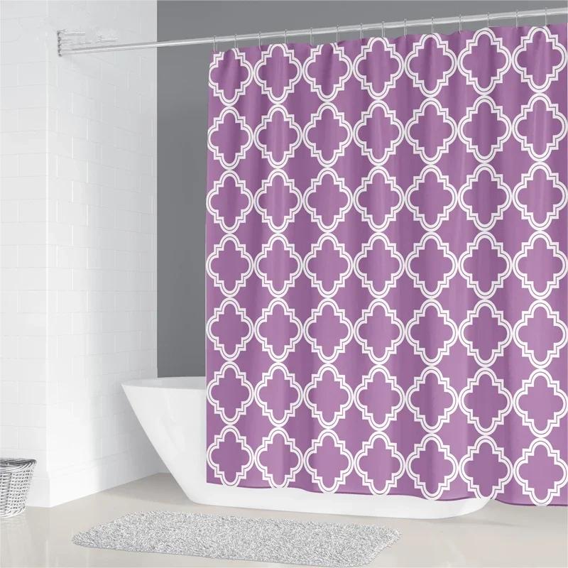 200x180cm Bathroom Waterproof Shower Curtain Simple Geometric Pattern Printing Polyester Home Decoration Curtain With 12 Hooks