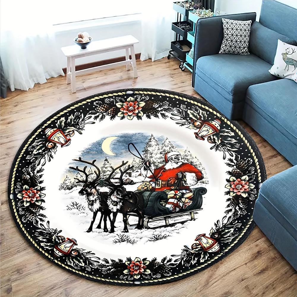 Christmas Magic: Round Rugs with Santa, Snowman, and Festive Designs for a Jolly Home! Room Floor Mats New Year Home Decoration