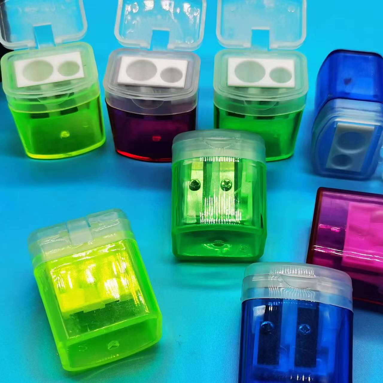 Double-Hole Plastic Pencil Sharpener with Lid - Ideal for Elementary Students