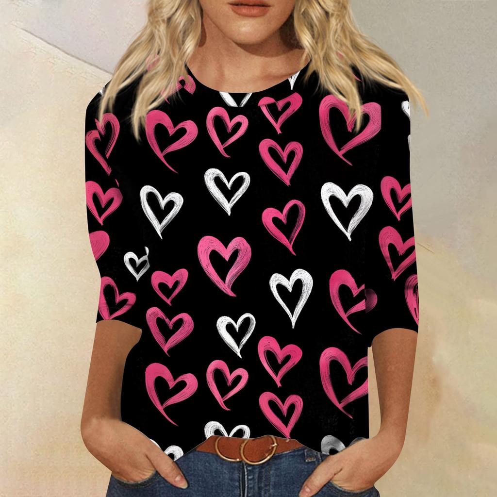 Women's Tops Three-quarter Sleeve Shirt V-neck Loose Casual Shirt Print T-shirt