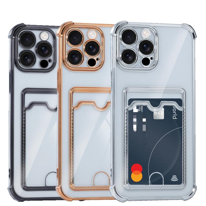 Transparent Soft Card Holder Bag Case For For Iphone 17 16e 16 15 14 13 12 Mini 11 Pro X XR Xs Max 7 8 Plus Shockproof Plating Cover
