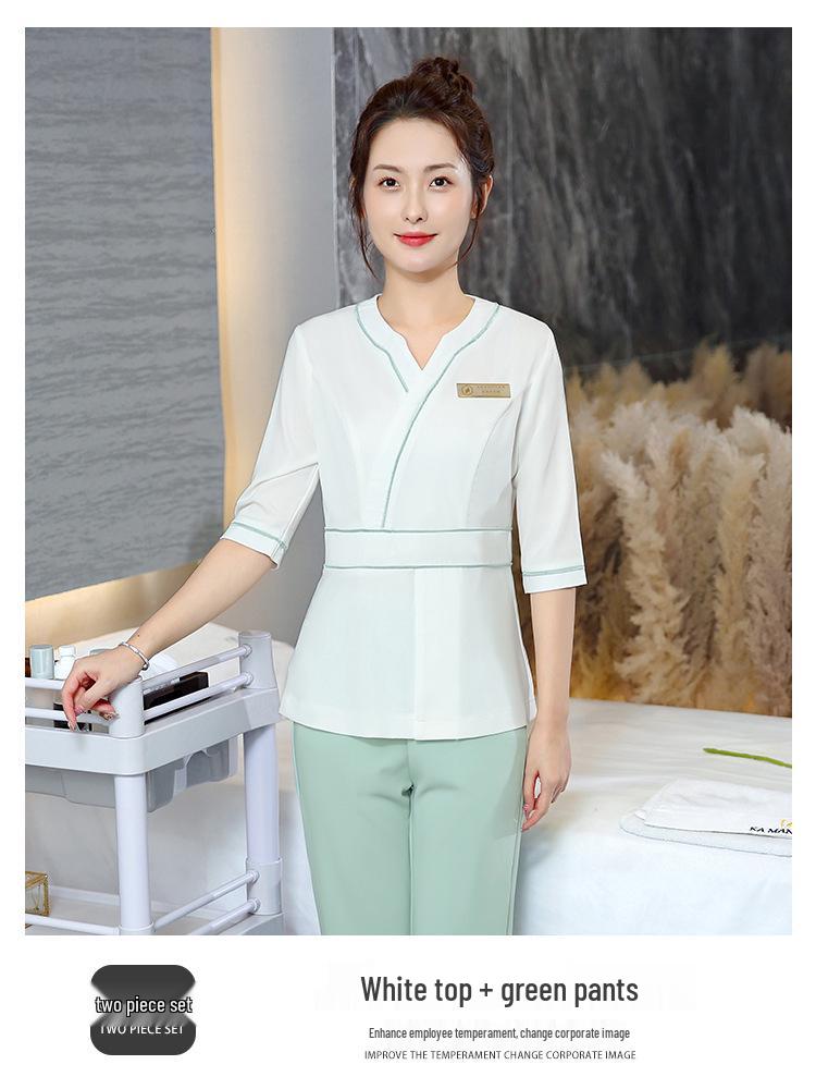 Women's Summer Beauty Salon Uniform Set - 7-Sleeve Foot Bath Technician Outfit