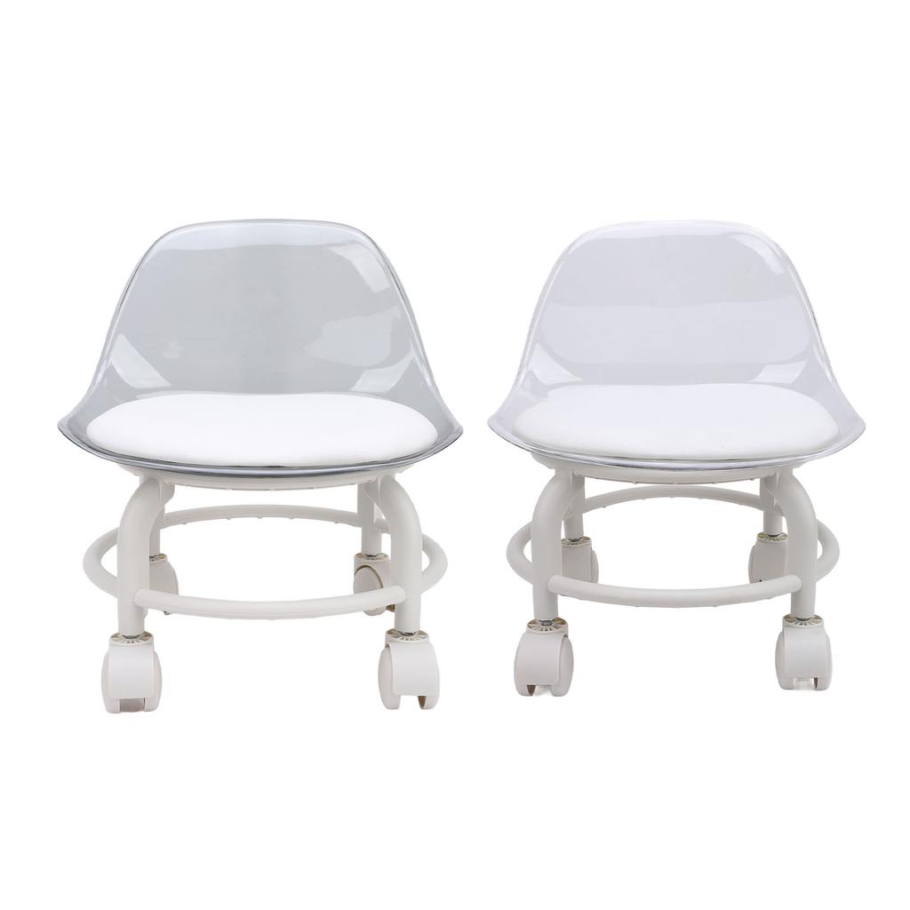 Low Rolling Stool with Wheels Back Support Small Acrylic Short Silent Mini Roller Seat