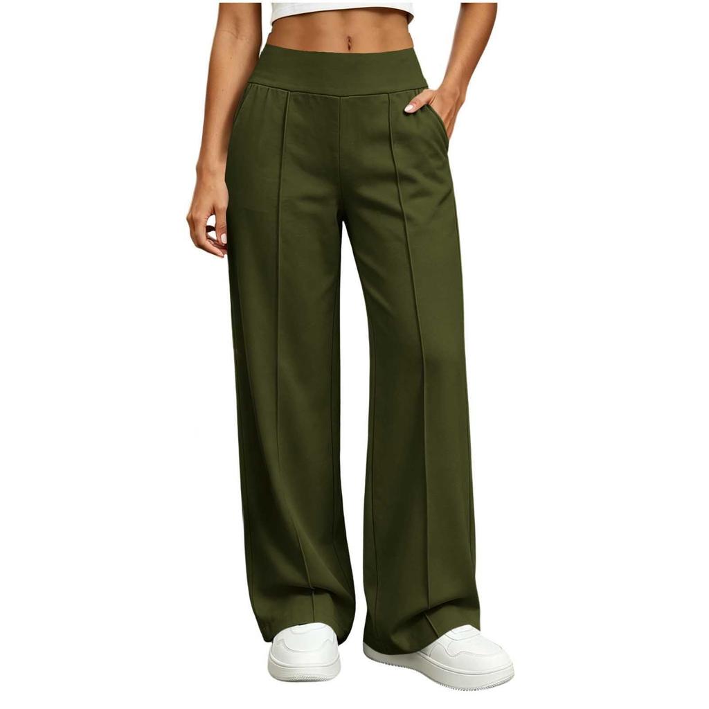 Women's Color Wide Leg Pants with Pockets Casual Loose Fit Straight Leg Trousers for Everyday Wear