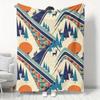 1pc Retro Geometric Style Winter Snow Mountain Reindeer Flannel Blanket, Home Sofa Cover Blanket Office Nap Blanket, Outdoor Camping Warm Throw Blanke