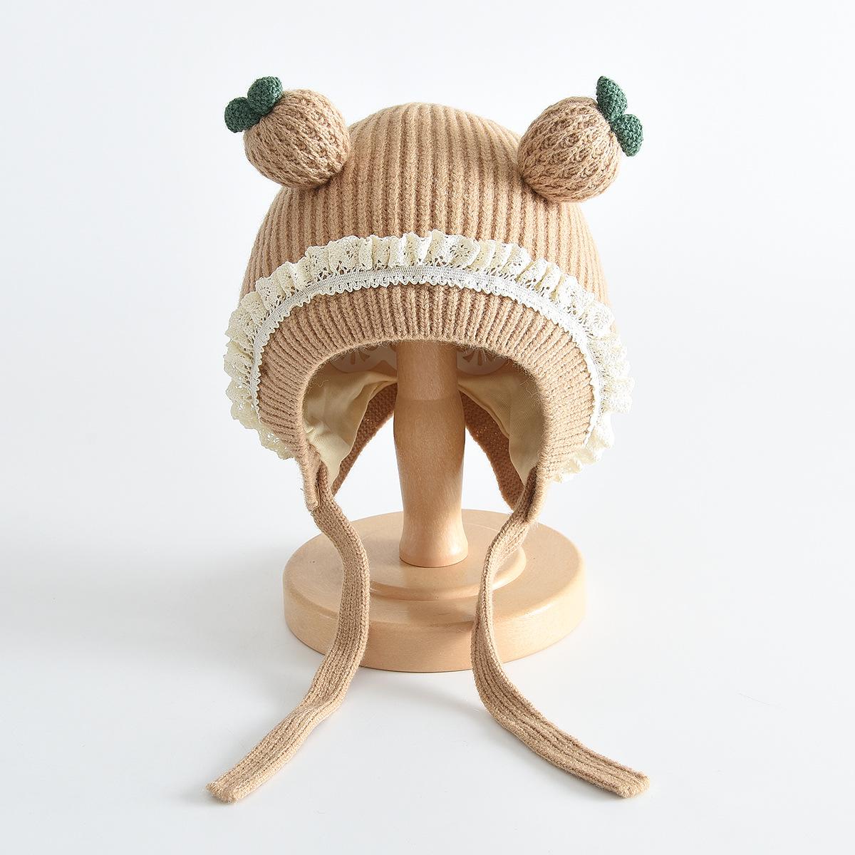 

Kids Autumn Winter Korean Style Knit Hat with 3D Apple Design, Ear Protection, and Pullover for Girls One Size (Hat circumference 50-52cm)
