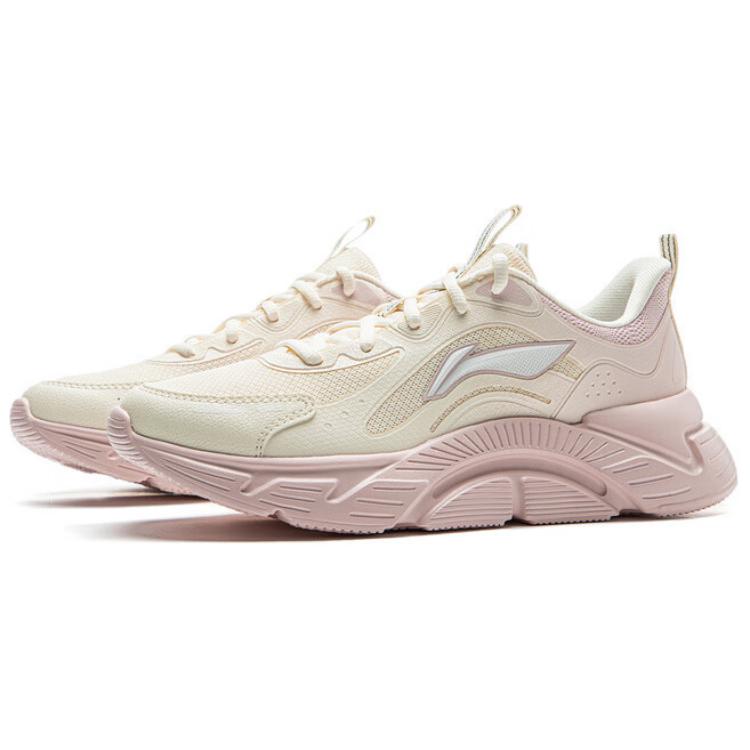 Li-Ning Lightweight Soft Rebound Casual Running Shoes Women Sneakers Off-White Pink ARSV036-1