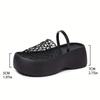 Stylish Black Mesh Fishnet Women's Casual Platform Sandals | Thick Cushioned Sole, Comfortable Slip-On Round-Toe Shoes for All-Season Wear
