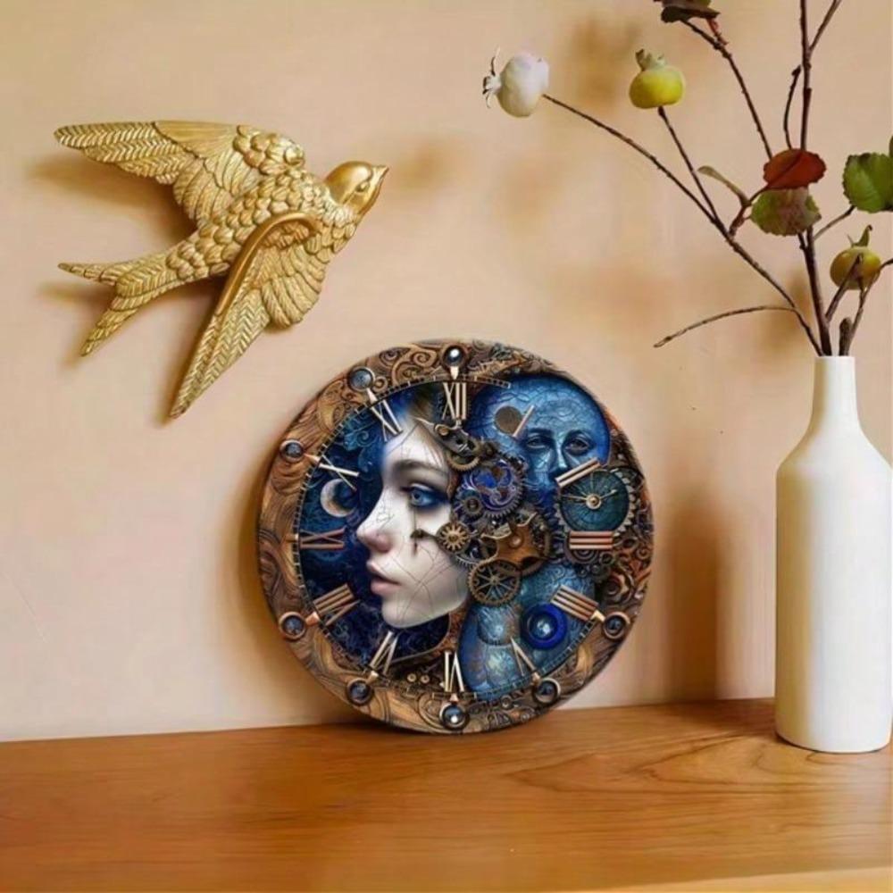 Horloge à Engrenages Steampunk Panneau Métallique Art Mural Rond Décoration de Maison