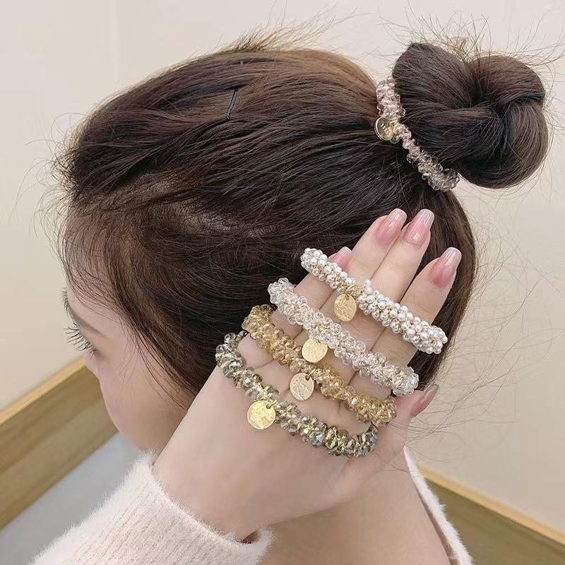 Women Elegant Hair Ring Ties Beads Ponytail Holders Hair Accessories Elastic Hair Band Girls Scrunchies Bracelet