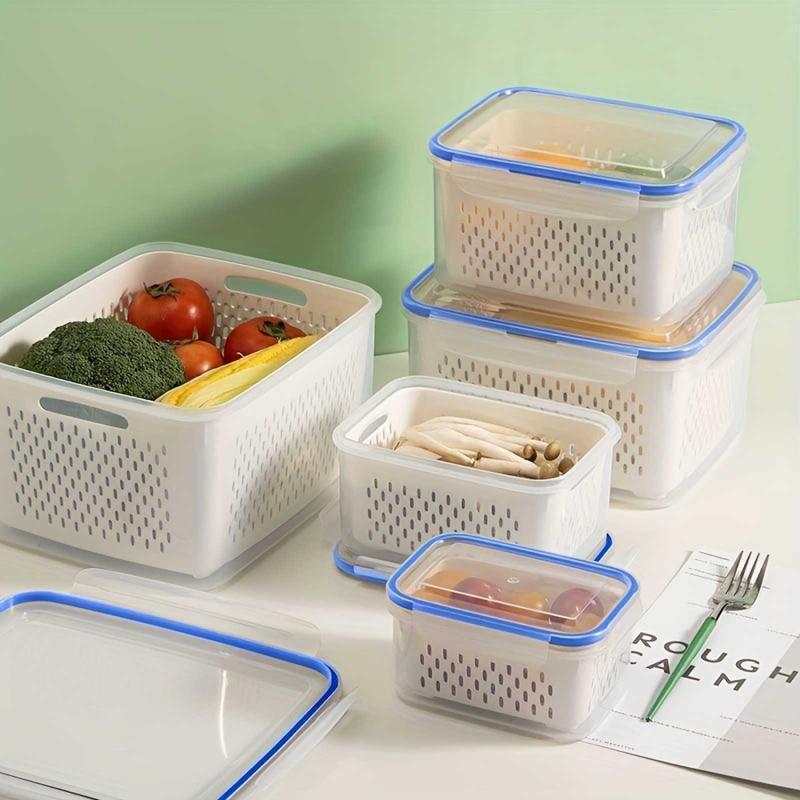 Plastic Fresh-Keeping Container Set With Lid Suitable For Refrigerator Filter Fresh-Keeping Fruits Vegetables Berries And Meat