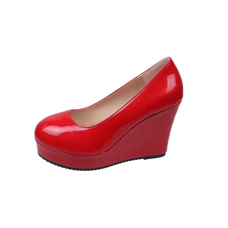 

Fashion Large Size Single Shoes Summer New Round Head Shallow Mouth Set Foot Waterproof Platform Non-slip High Heel Heel Shoes 35 червоний