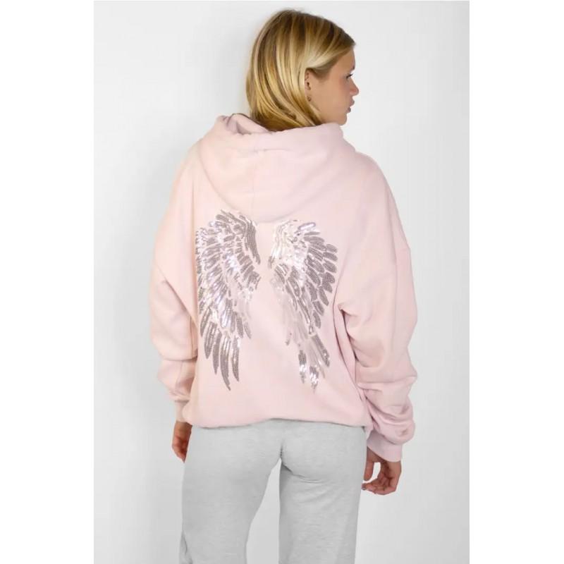 Womens Casual Tracksuit Set With Sequin Wing Embroidery Solid Color Hoodie Pants Streetwear Outfit