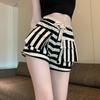 High-Waisted Striped Women's Summer Shorts - Elastic Waist, Loose Wide-Leg, A-Line Style, Slimming Sports Look