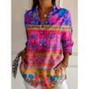 Mode Dames Zomer Revers Knopen Down Shirt 3D Gezicht Print Lange Mouwen Shirt Casual Grote Maat Outdoor Strand Bloemen Shirt