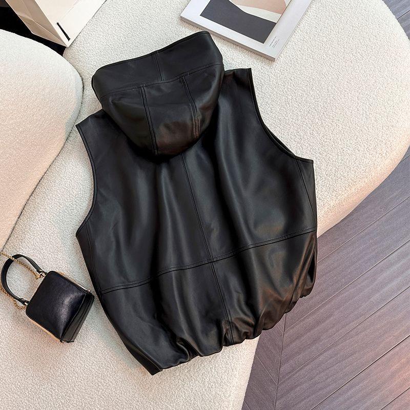European Style Hooded Vest Women Short Coat Autumn Thin Loose Casual Waistcoat Jacket