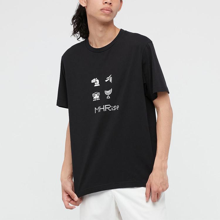 UNIQLO Graphic Print Loose Fit Crew Neck T-Shirt Men tops Black 441559-09