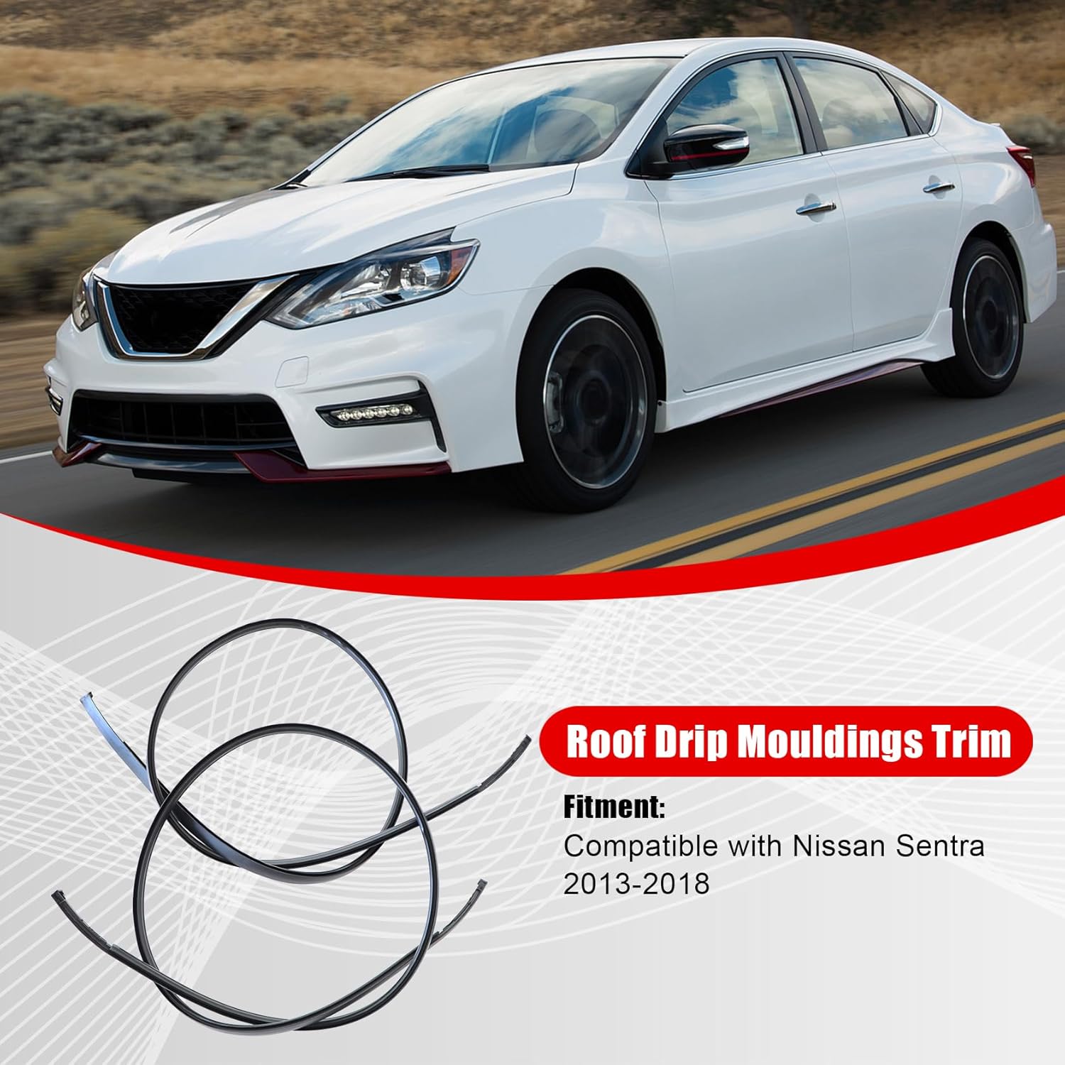FZJDSD 738539AN0A 738529AN0A Left and Right Side Roof Drip Molding Strips Weatherstrip 116.52inch Compatible with Nissan Sentra 2013-2018 Roof Drip