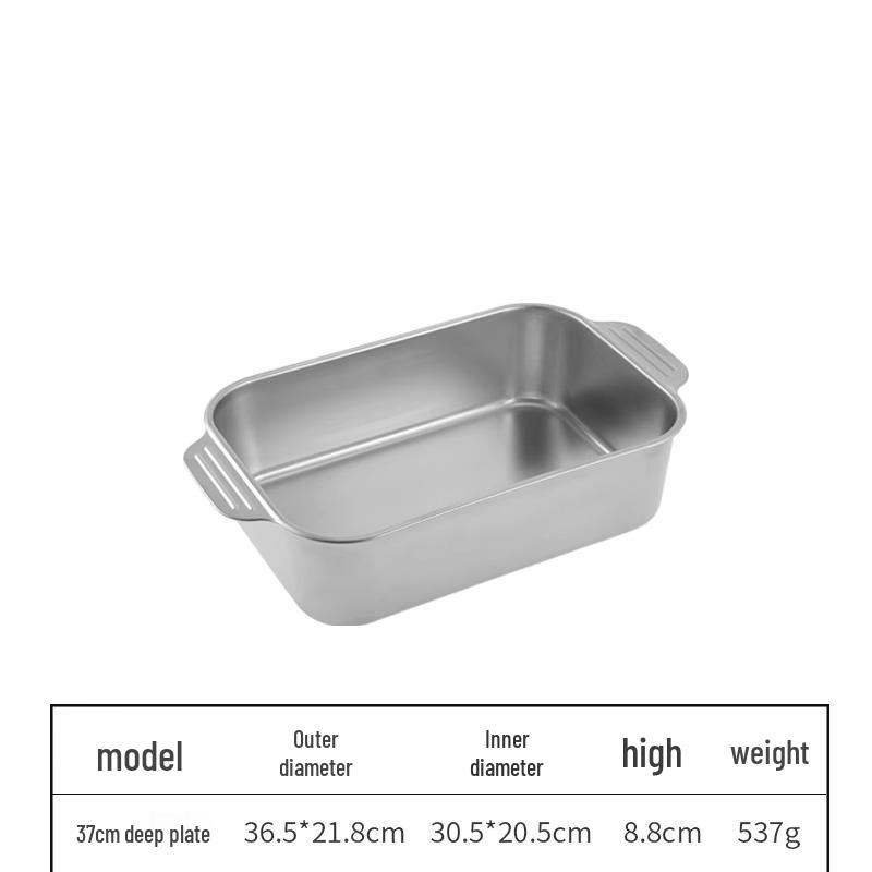 Korean 304 Stainless Steel Grilled Fish Pan, Rectangular Baking Tray with Double Ears for Serving Rice and Vegetables