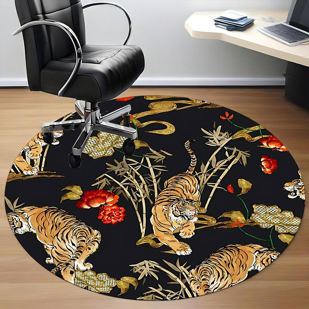 1pc Tiger Floral Pattern Office Round Rug, Non-slip, Soft and Durable Office Rug for Interior Decoration, Perfect for Office, Beautiful Decoration yy2