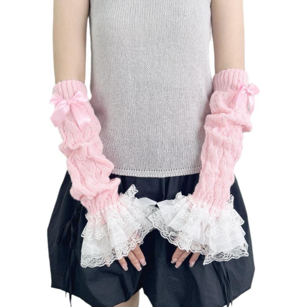 Knitted Wrist Sleeves Fingerless Anime Gloves Goth Elbow Mittens  Harajuku Style