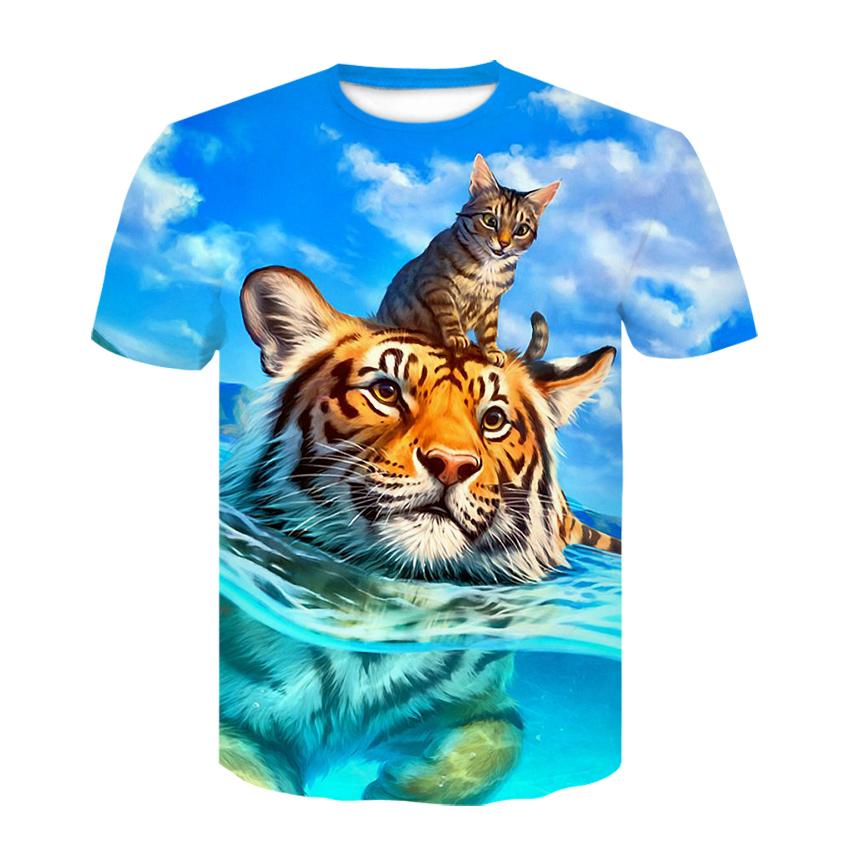 Fashion Men And Women TShirts 3D animal world Luxury Tiger Lion Printed T-shirts Hip-Hop Round Neck Short Sleeve Street Clothes