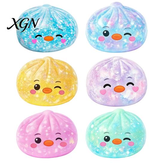 Portable Stress Reliever Cartoon Dumpling Squeeze Toy with Glitter, Relief Dough Kids Ball Fidget Toy, Soft Simulated Steamed Bun Sensory