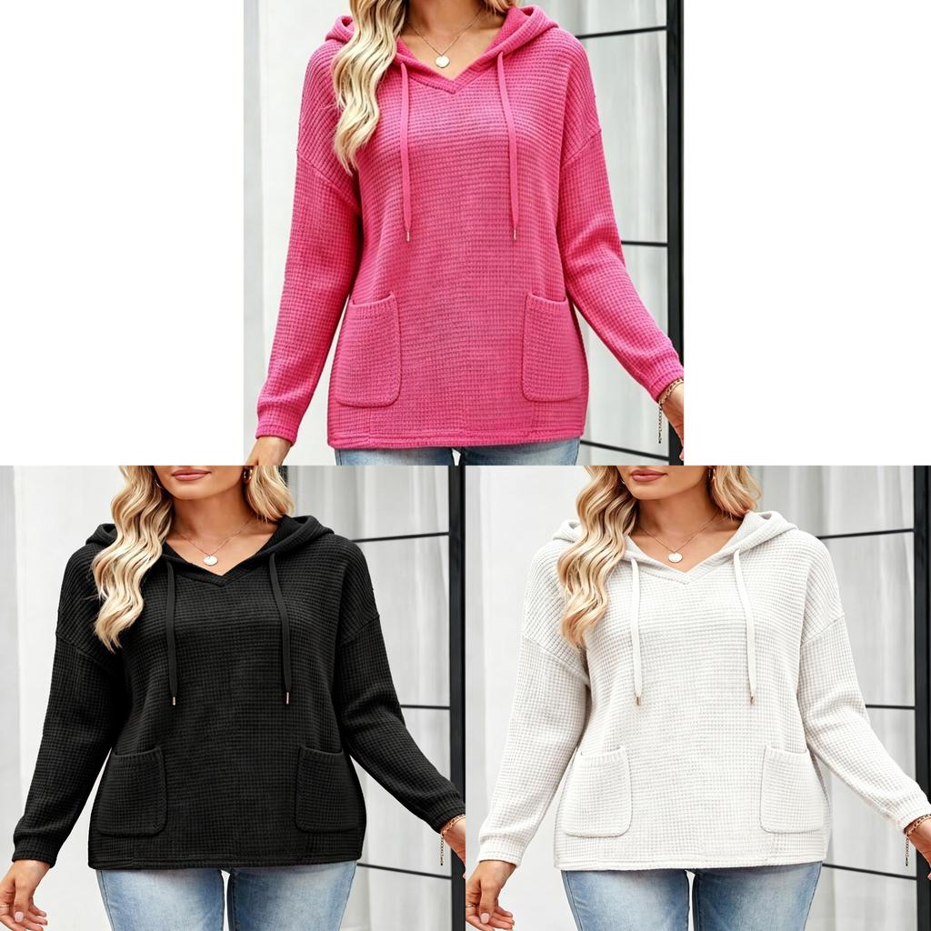 Polyester Blend Sweater With Hood And Pockets For Casual Women