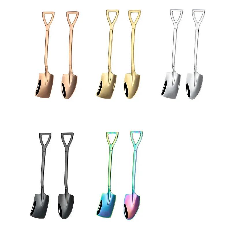 Vintage Shovel Design Stainless Steel Coffee Spoon Creative Ice Cream Cake Watermelon Dessert Multipurpose Kitchen Tool Unique