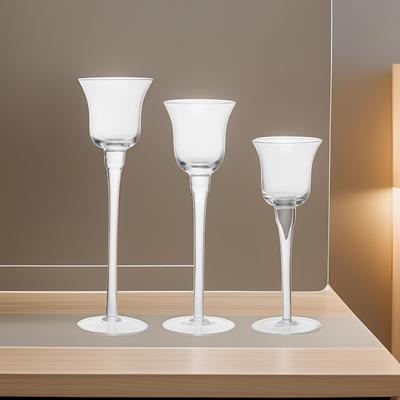 3 pièces Porte-bougies en verre Transparent Vintage Décoratif Bougeoir pour la Saint-Valentin Fête Table Banquet Anniversaire