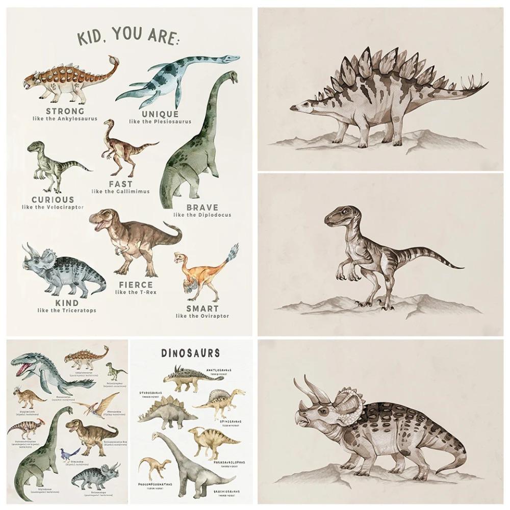 Vintage Dinosaur Chart Posters Extinct Animals Science Educational Prints Canvas Painting Wall Art Pictures Home Boy Room Decor