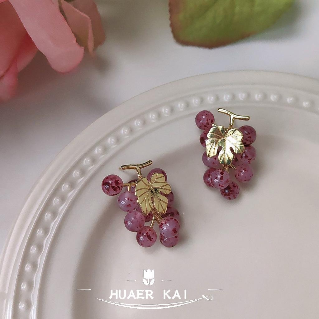 Grape bunch earrings ~ 925 silver needle plating 14K niche design hand-made summer temperament sweet earrings ins jewelry