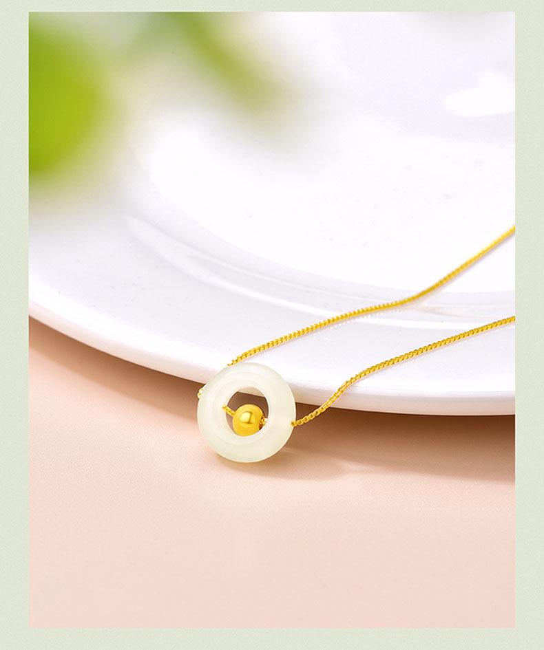 3D 999 Pure Gold & Hetian Jade Luck Beads Women's Necklace Pendant Gift