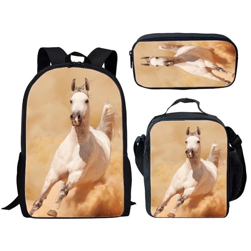 Tier, Pferd, Dreiteiliges Set für Kinder und Jugendliche, Rucksack mit großem Fassungsvermögen, Brotdose, Federmäppchen
