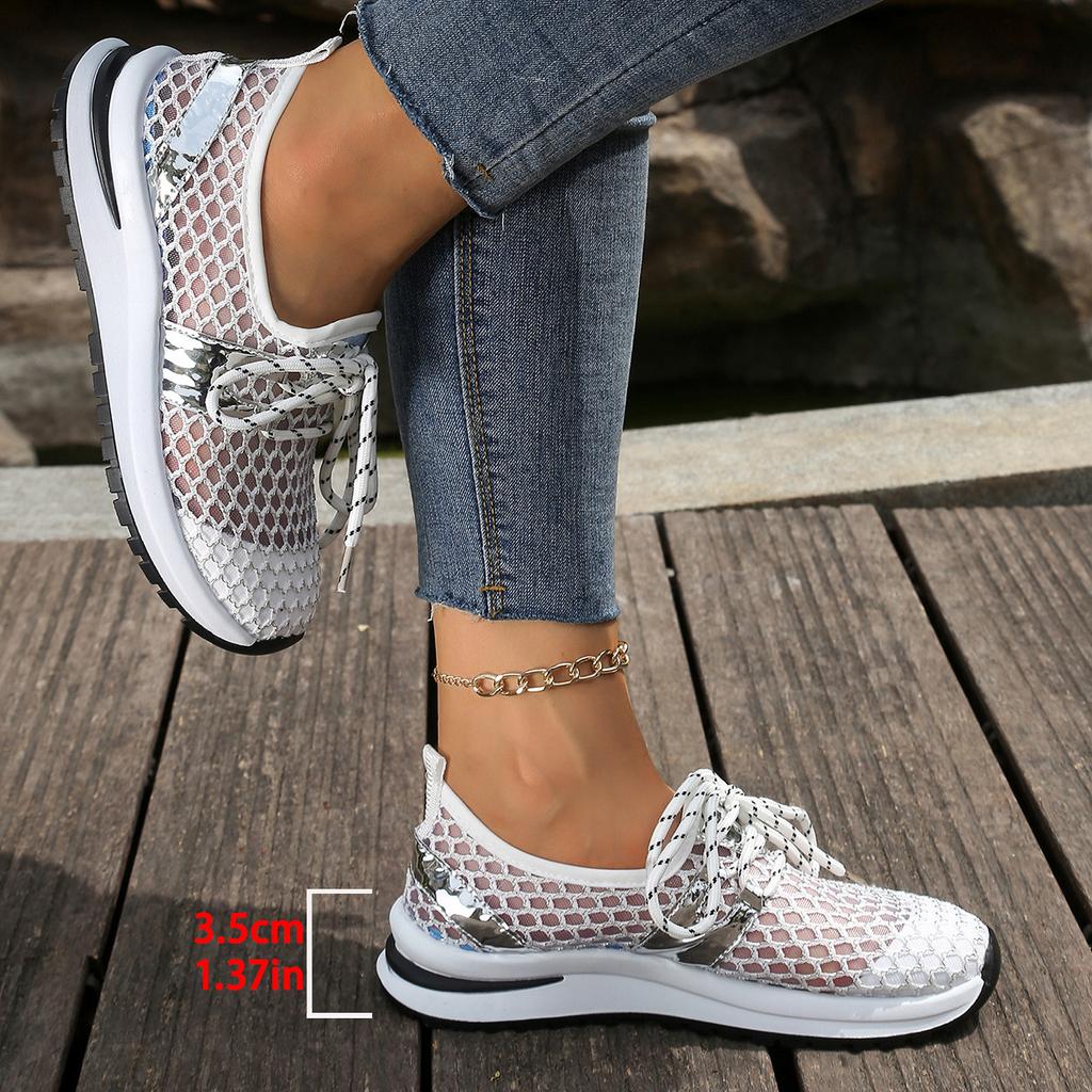 Spring Summer Mesh Breathable Thick-soled Casual Shoes for Women Fashion Outerwear Lace-up Sneakers