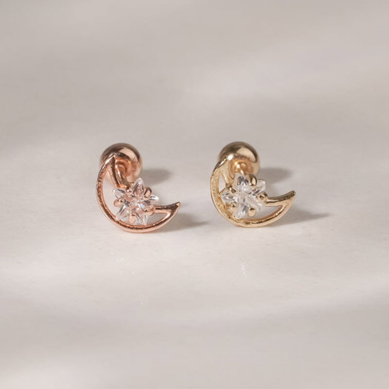 JEWNEL 14K Moon-shaped Cubic Piercing Earrings