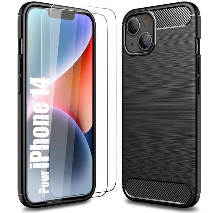 Coque de Protection - BOOLING - iPhone 14 - Souple - Fibre de Carbone - 2 Verres Trempés