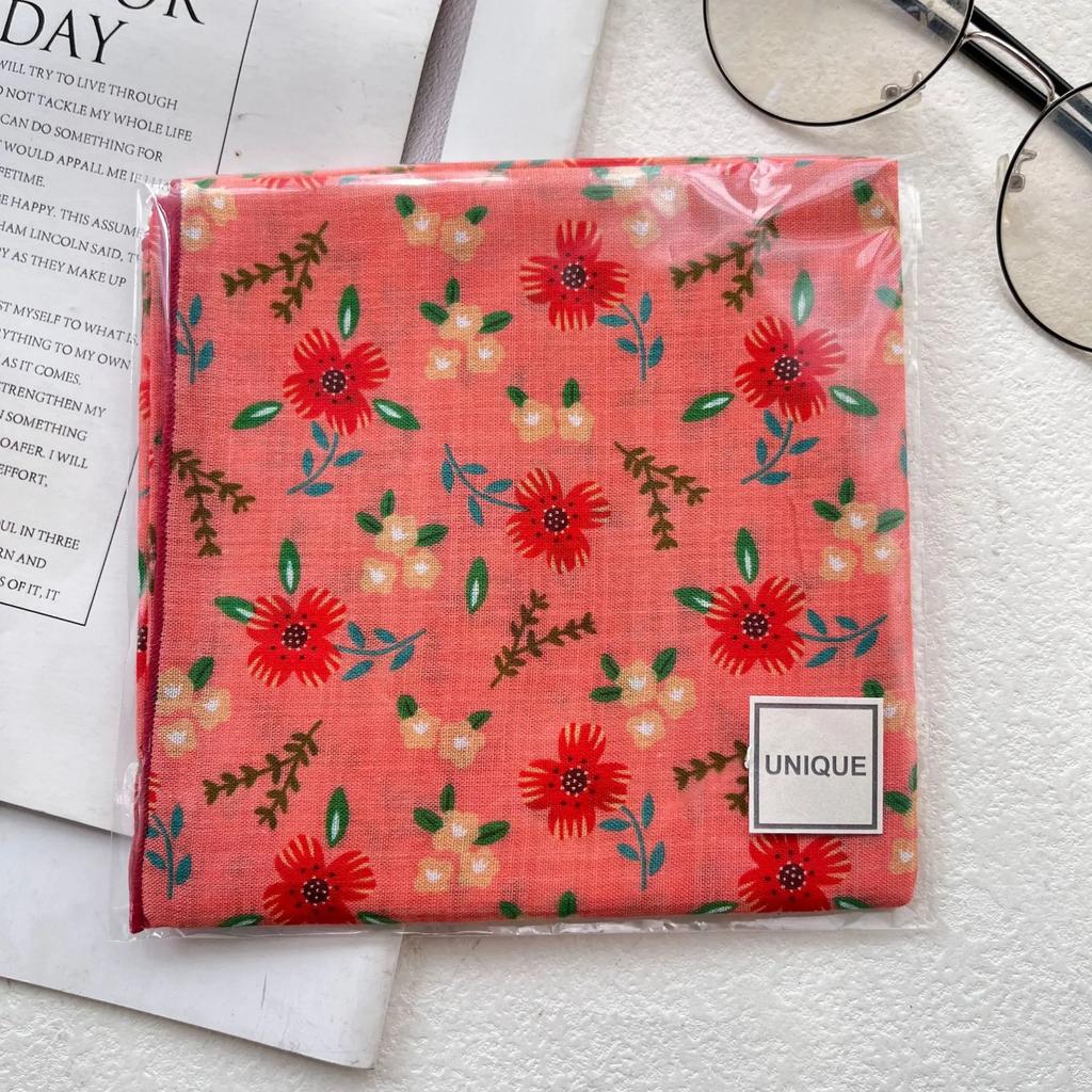 Spring Summer Floral Print Thin Scarf For Women Girls 53*53Cm Beautiful Flower Cotton Polyester Scarf Outdoor Sun Protection