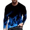 Fall 3D Flame Printing Men's Round Neck Long Sleeve Pullover Fashion Loose T Shirt Retro Street Long Sleeve Round Neck T Shirt