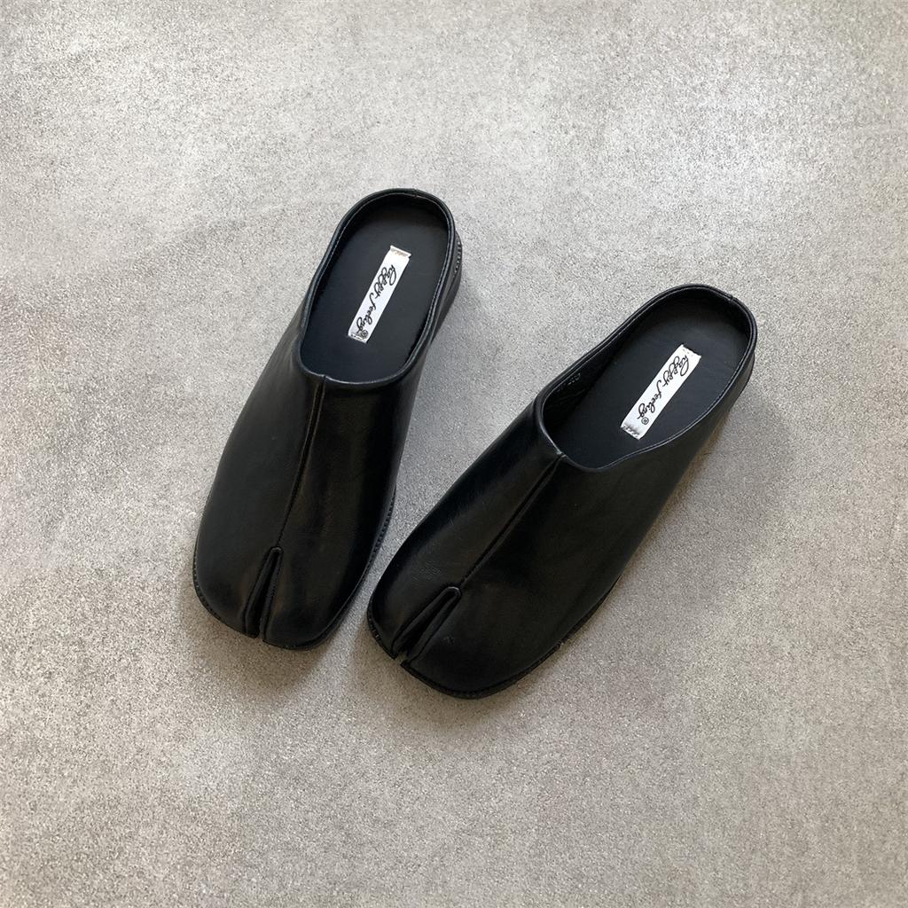 Fashion Clean - Fit Minimalist Split - Toe Mule Shoes | Multi - Color Leather Lazy  Vibe Slippers with Intellectual Vibe for Office