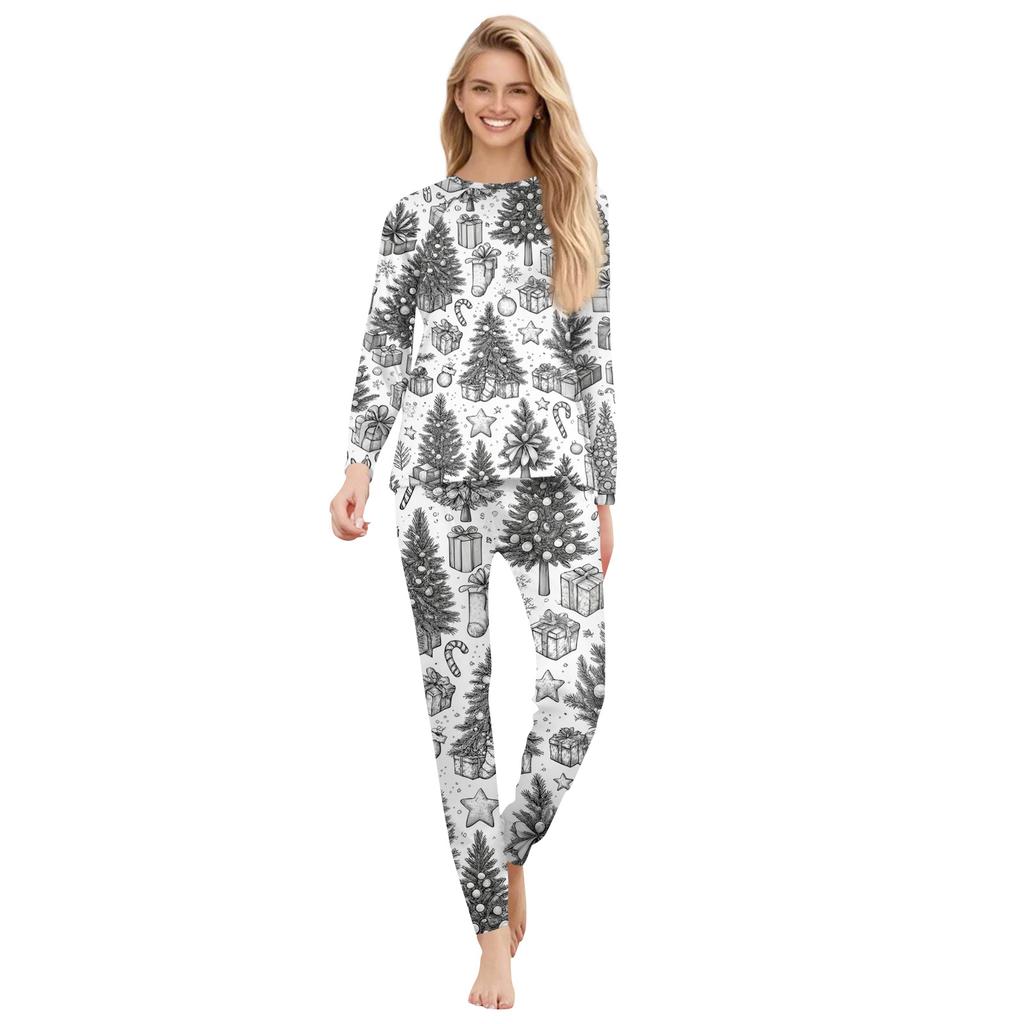 DIY Handbemalt Ausmalbar-Eltern-Kind-Outfit - Weihnachts-Print Rundhals Eltern-Kind Langarm Lange Hose Hauskleidungsanzug Frühling