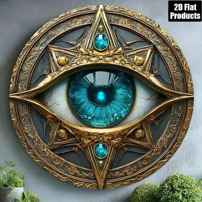 Blue Evil Eye Round Metal Wall Art Aluminum Home Decor Sign for Living Room Kitchen Bedroom Office Bar Cafe Protection