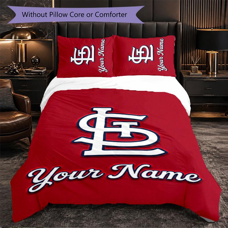 St. Louis Cardinals Customized Name Text Bedding Set, 1 Duvet Cover & 2 Pillowcases Personalized Bedroom Gift